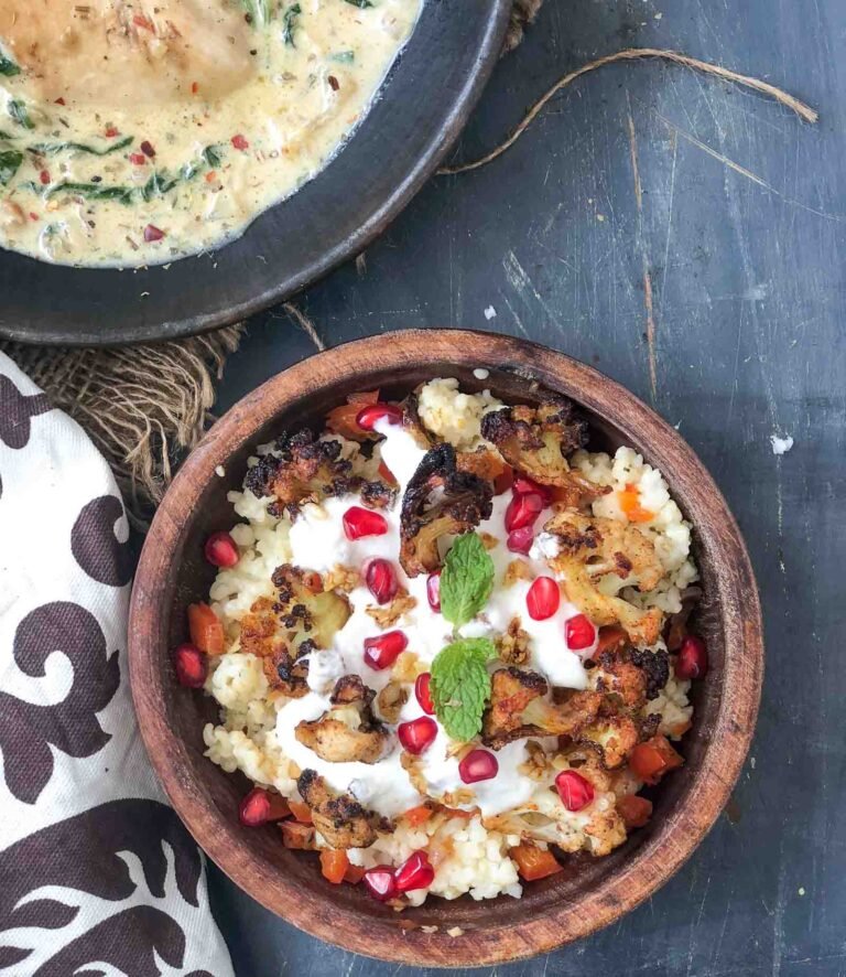 Roasted Cauliflower Salad With Quinoa & Garlic Yogurt by Archana’s Kitchen
